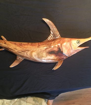 Right Facing Camphor Wood Sword Fish Carving