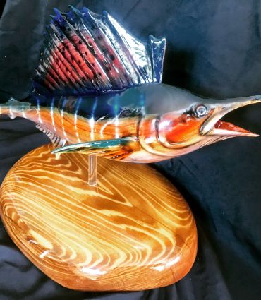 Wood Sail Fish Full Mount Silk Oak on Cypress Base
