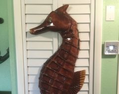 Red Cedar Wood Sea Horse Sculpture made from Rescued Timber