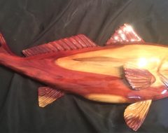 28″ Red Cedar Wood Red Fish Sculpture Half Mount Fish Carving