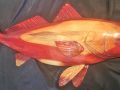 28″ Red Cedar Wood Red Fish Sculpture Half Mount Fish Carving