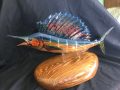 Wood Sail Fish Full Mount Silk Oak on Cypress Base